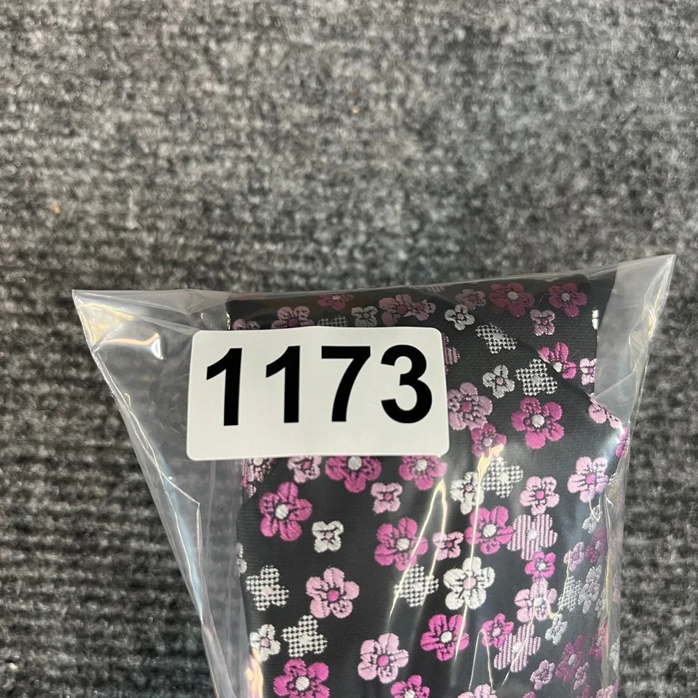 Bespoke New York Mens Necktie Black Pink Purple Floral Flower Print Polyester